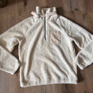 Helmut Lang Cream and white Sherpa quarter zip pullover sweater Size S